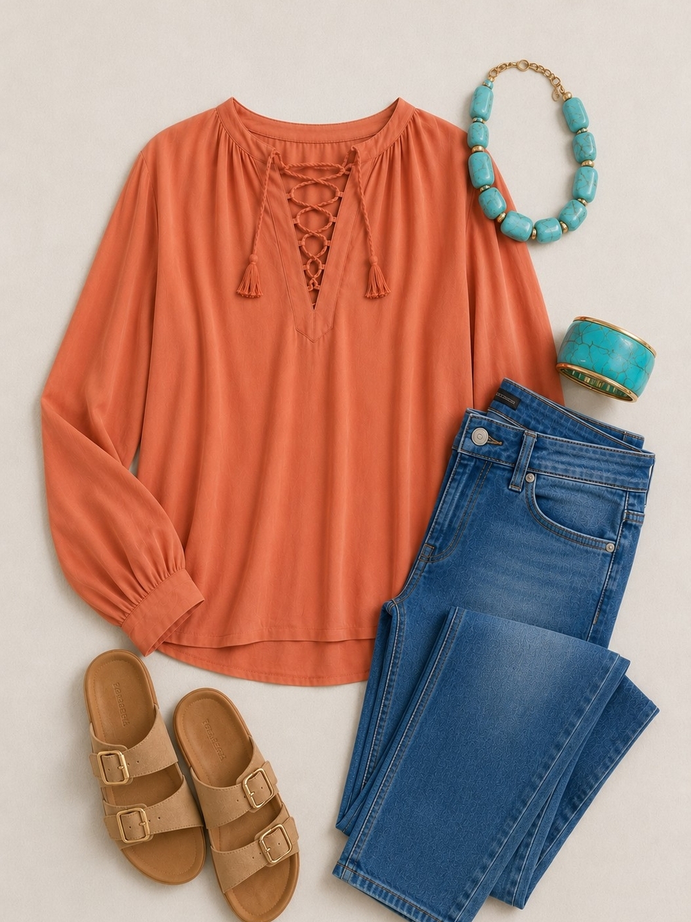🩵 Madewell Lace-Up V-Neck Blouse - Coral - Picture 2 of 5